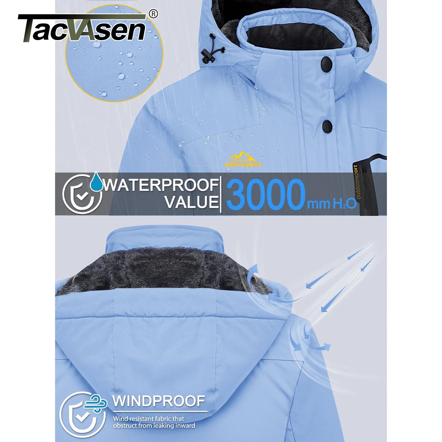 TACVASEN Women's Waterproof Winter Jacket – Insulated Ski & Snowboard Coat, Thermal Fleece Windbreaker for Outdoor & Work