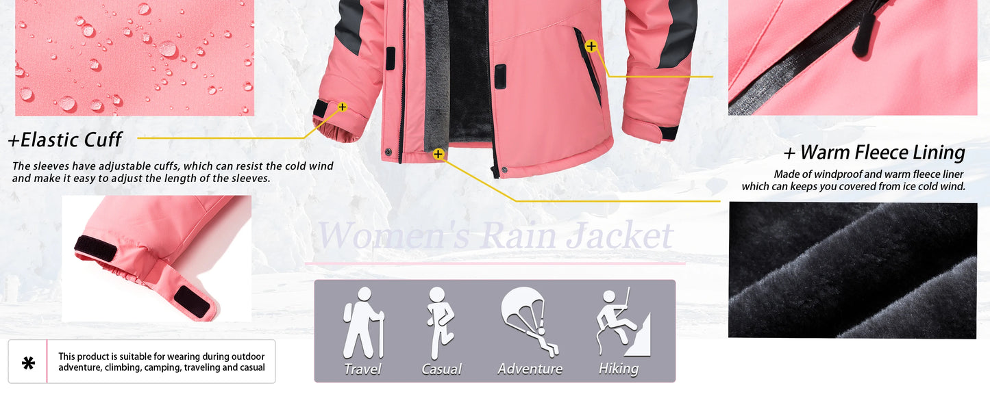 TACVASEN Women's Waterproof Winter Jacket – Insulated Ski & Snowboard Coat, Thermal Fleece Windbreaker for Outdoor & Work