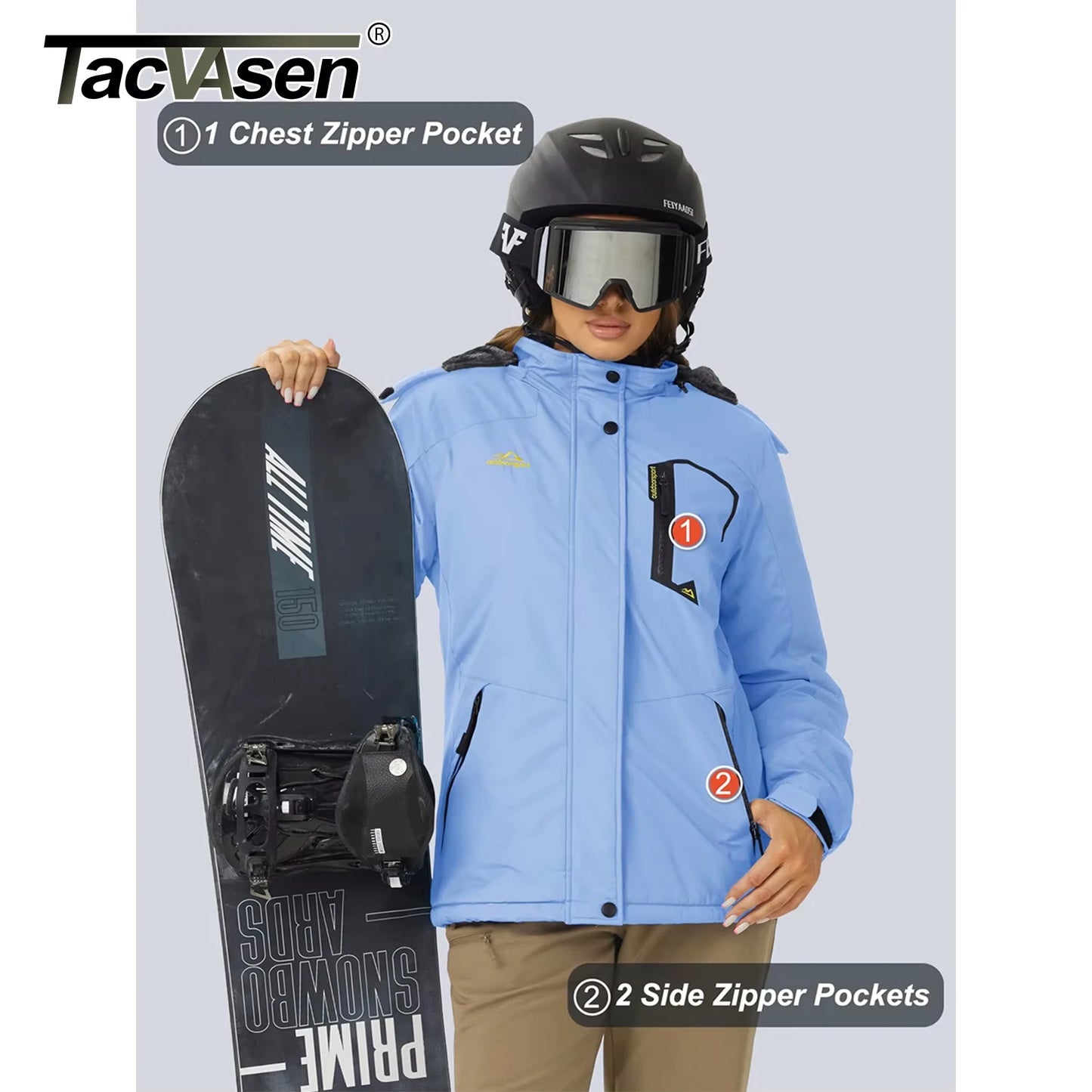 TACVASEN Women's Waterproof Winter Jacket – Insulated Ski & Snowboard Coat, Thermal Fleece Windbreaker for Outdoor & Work